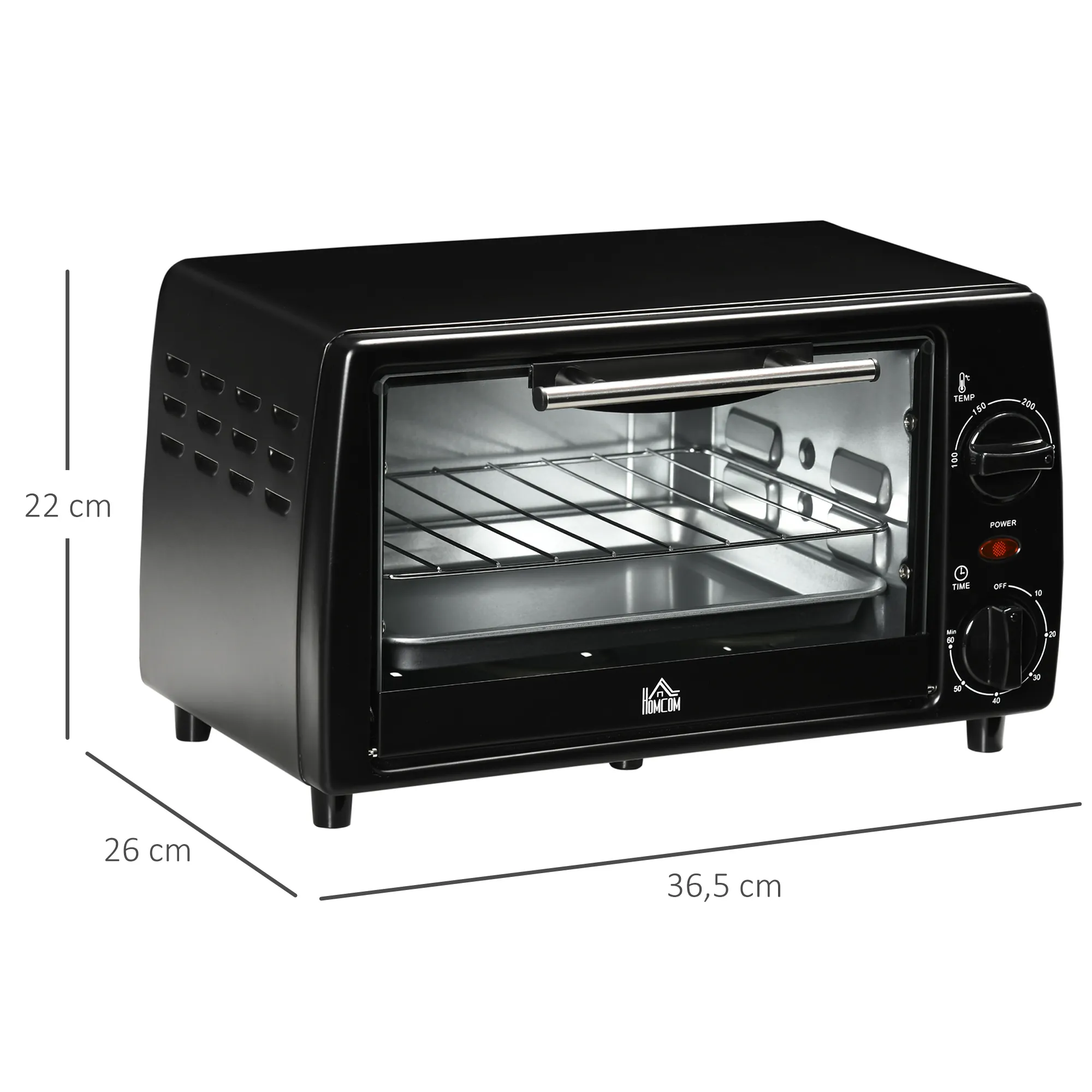 Mini-Four Électrique 10 L – 750 W, Minuterie 60 Min & Grille Réglable – Noir - Image 3