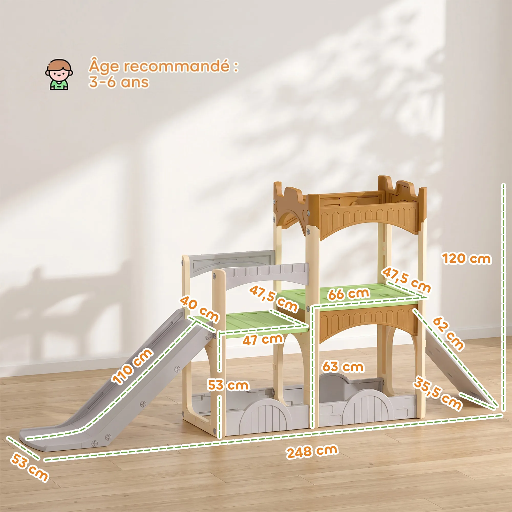 Toboggan enfant 5 en 1 avec escalade, tunnel et plateformes – 3 à 6 ans – Bild 3