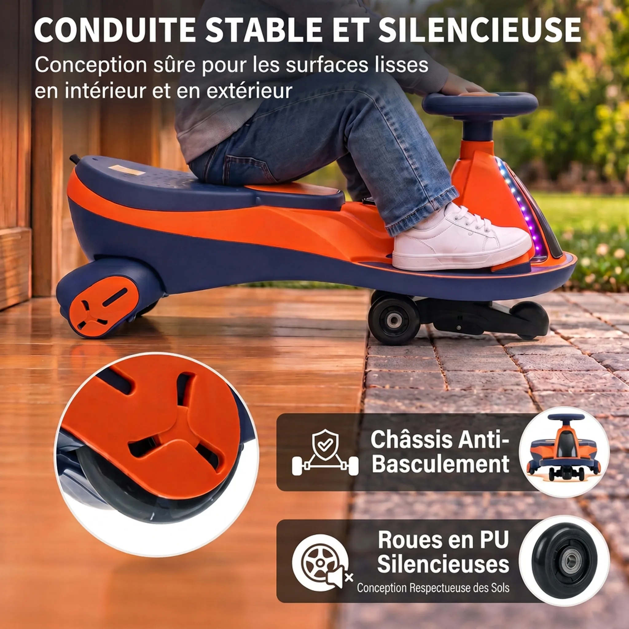 Voiture Électrique Enfant 2-en-1 12 V avec Lumières RGB & Musique – Orange - Image 6