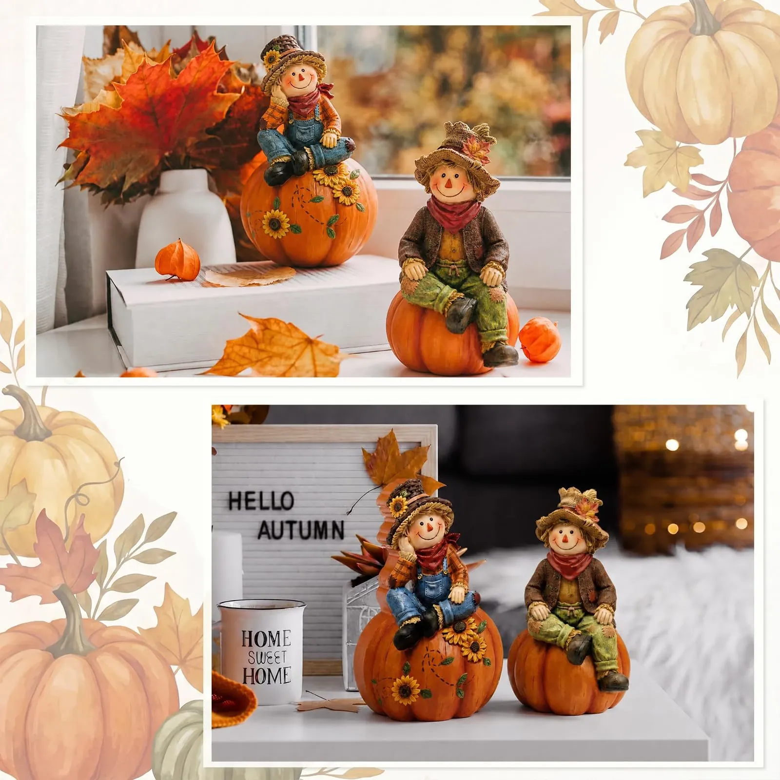 Décorations de Table Automne Épouvantails & Citrouilles en Bois – Lot Assorti - Image 5