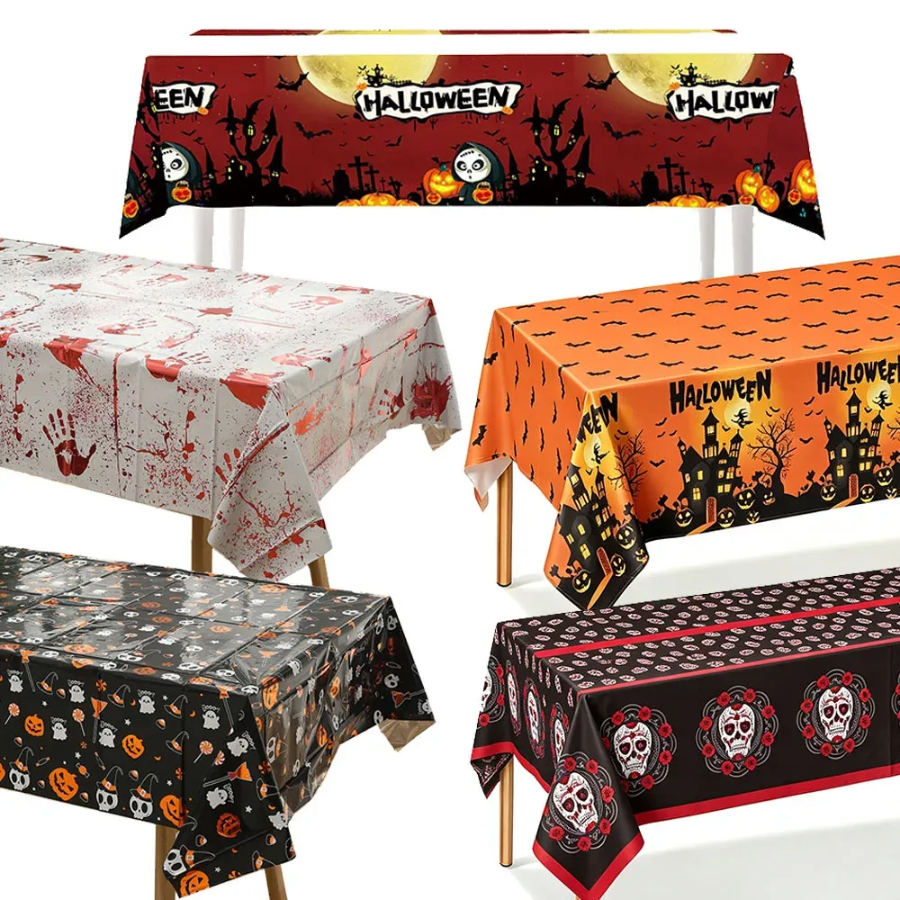 1/2Pcs Halloween Table Decoration 137x183cm Pumpkin Skull Web Bat Pattern Halloween Tablecloth Halloween Party Home Table Decor