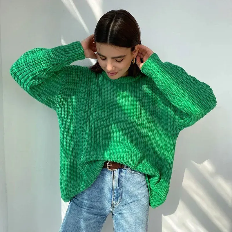 Pull Femme Ample à Col Rond – Manches Longues – Automne-Hiver
