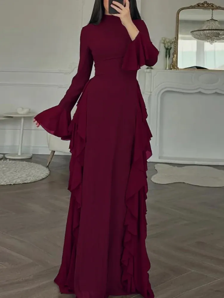 Robe Longue Femme Élégante – Taille Haute et Manches Évasées – Plusieurs Coloris - Image 6