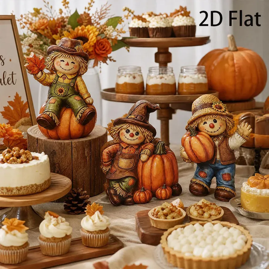 Décorations de Table Automne Épouvantails & Citrouilles en Bois – Lot Assorti - Image 2