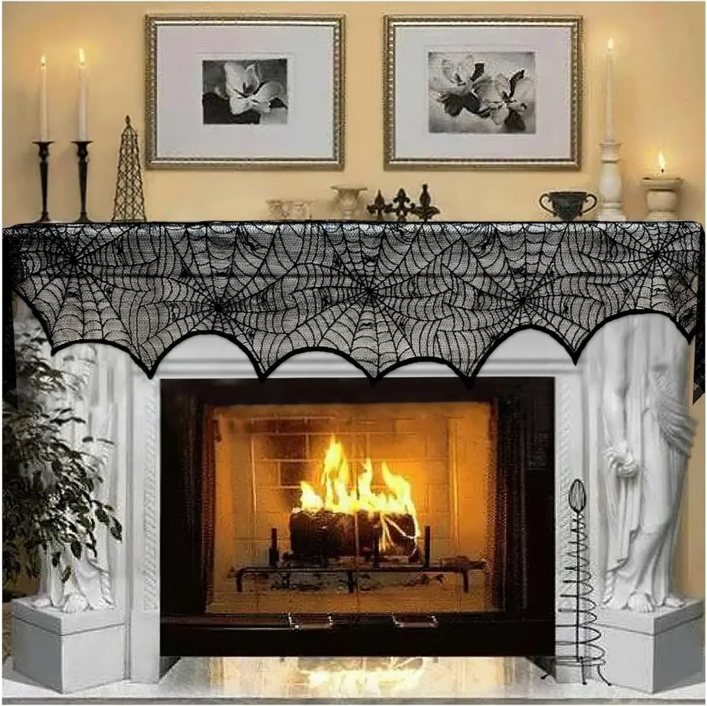 Décoration Halloween Gothique en Dentelle Noire – 45 × 243 cm