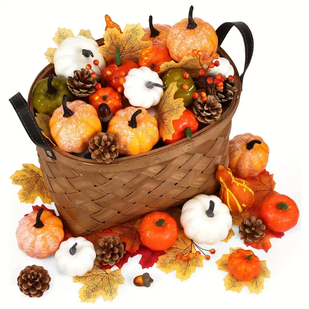 Lot de 50 Décorations d’Automne – Mini-Citrouilles, Feuilles, Glands & Pommes de Pin
