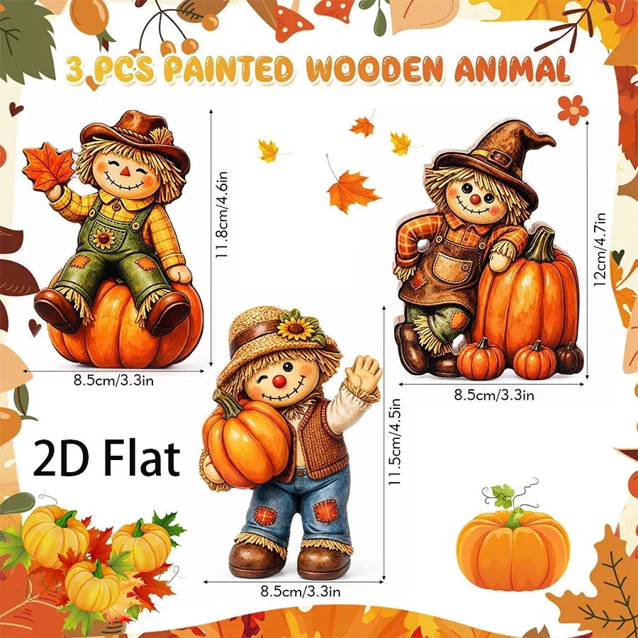 Décorations de Table Automne Épouvantails & Citrouilles en Bois – Lot Assorti - Image 7