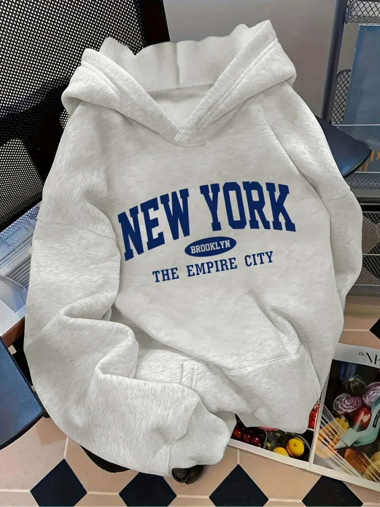 Sweat à Capuche Femme Ample à Imprimé Lettres – Style Décontracté