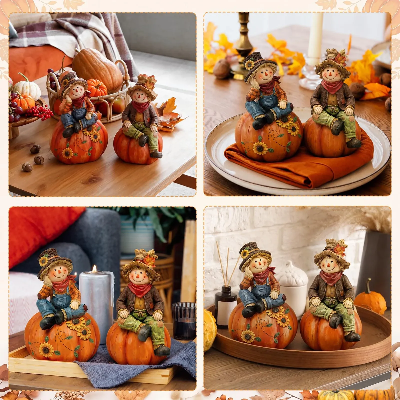 Décorations de Table Automne Épouvantails & Citrouilles en Bois – Lot Assorti - Image 4