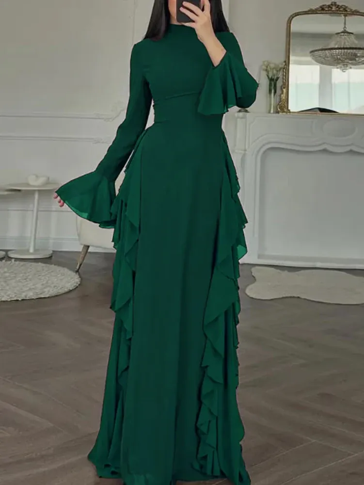 Robe Longue Femme Élégante – Taille Haute et Manches Évasées – Plusieurs Coloris - Image 5