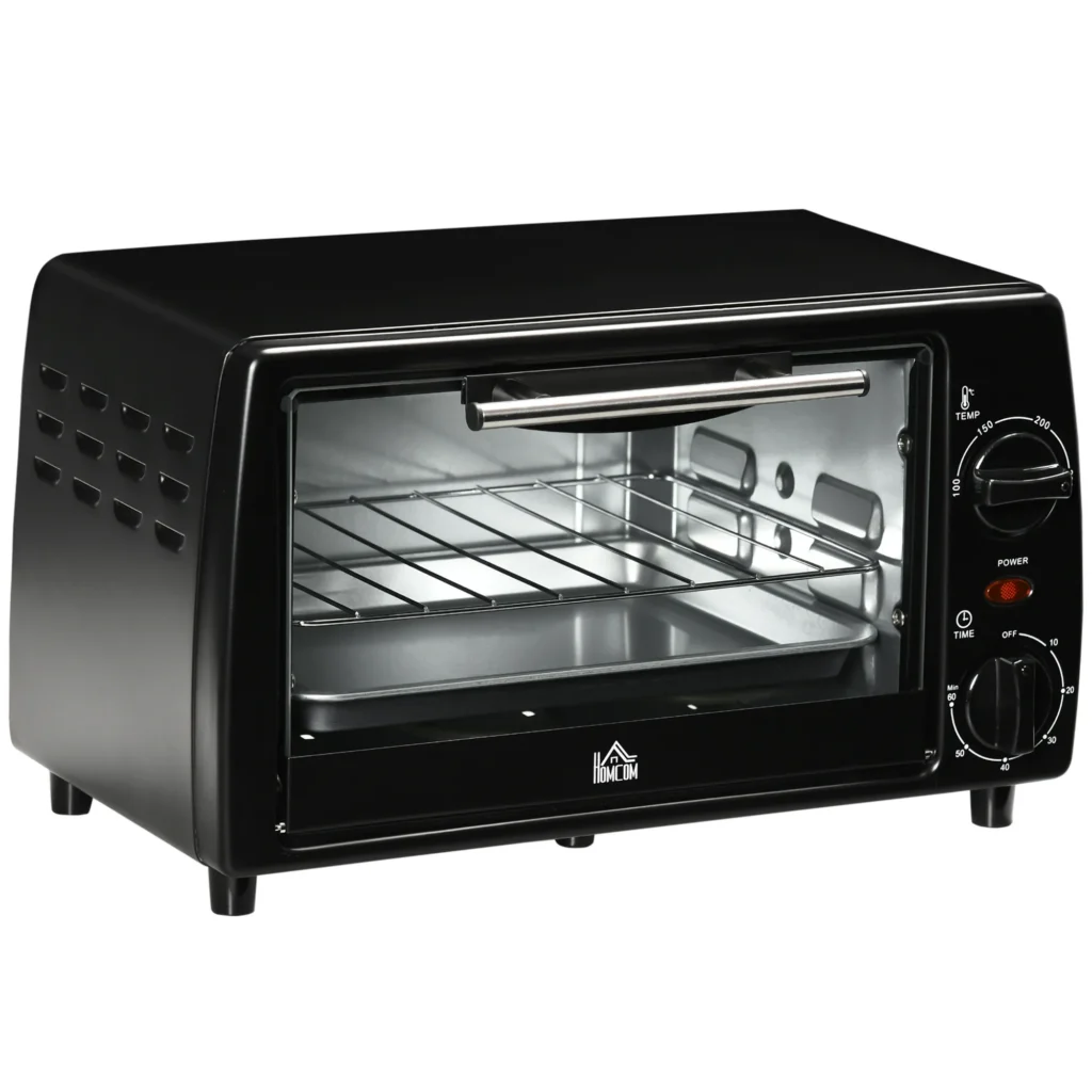 Mini-Four Électrique 10 L – 750 W, Minuterie 60 Min & Grille Réglable – Noir