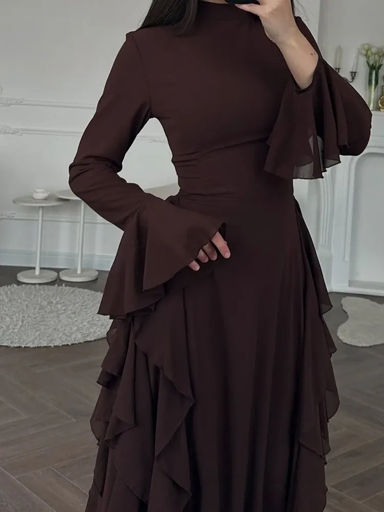 Robe Longue Femme Élégante – Taille Haute et Manches Évasées – Plusieurs Coloris - Image 3