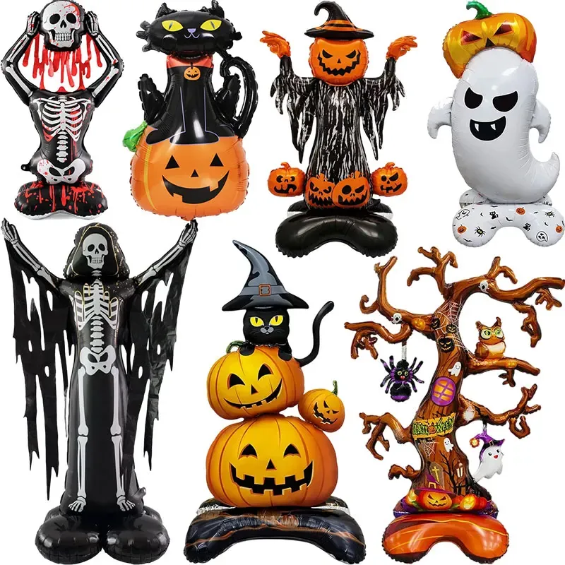 alloween Aluminum Foil Balloons Large Standing Seated Bat Pumpkin Ghost Monster Inflatable Balloons Halloween Party Supplies