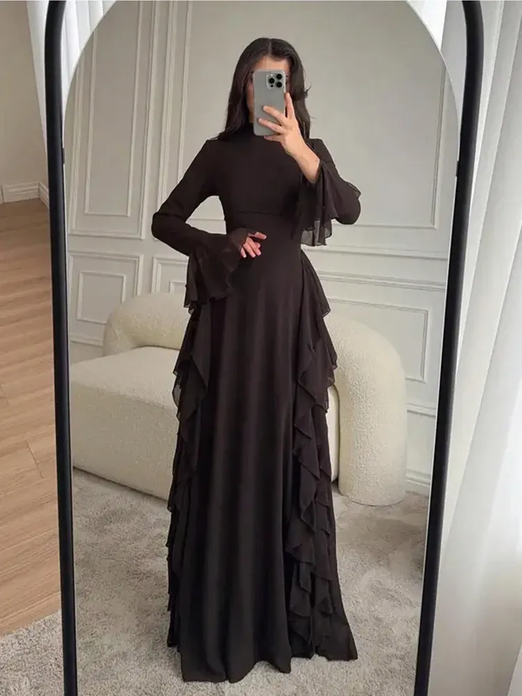 Robe Longue Femme Élégante – Taille Haute et Manches Évasées – Plusieurs Coloris - Image 2