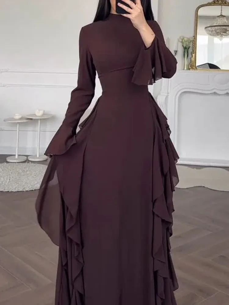 Robe Longue Femme Élégante – Taille Haute et Manches Évasées – Plusieurs Coloris - Image 4