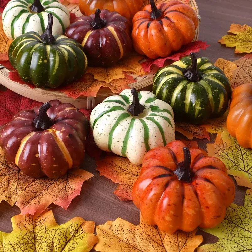 Lot de 9 Mini-Citrouilles Décoratives – Halloween & Automne – Multicolores