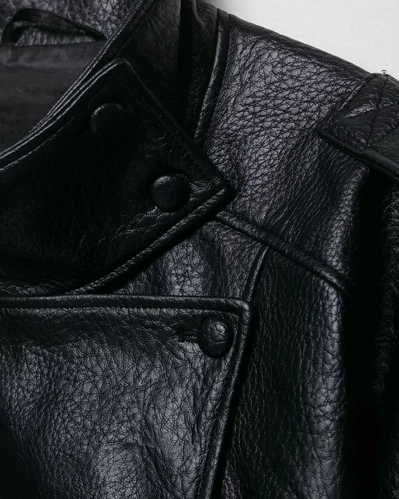 Veste Femme Noire Effet Cuir – Col Montant – Style Urbain - Afbeelding 6
