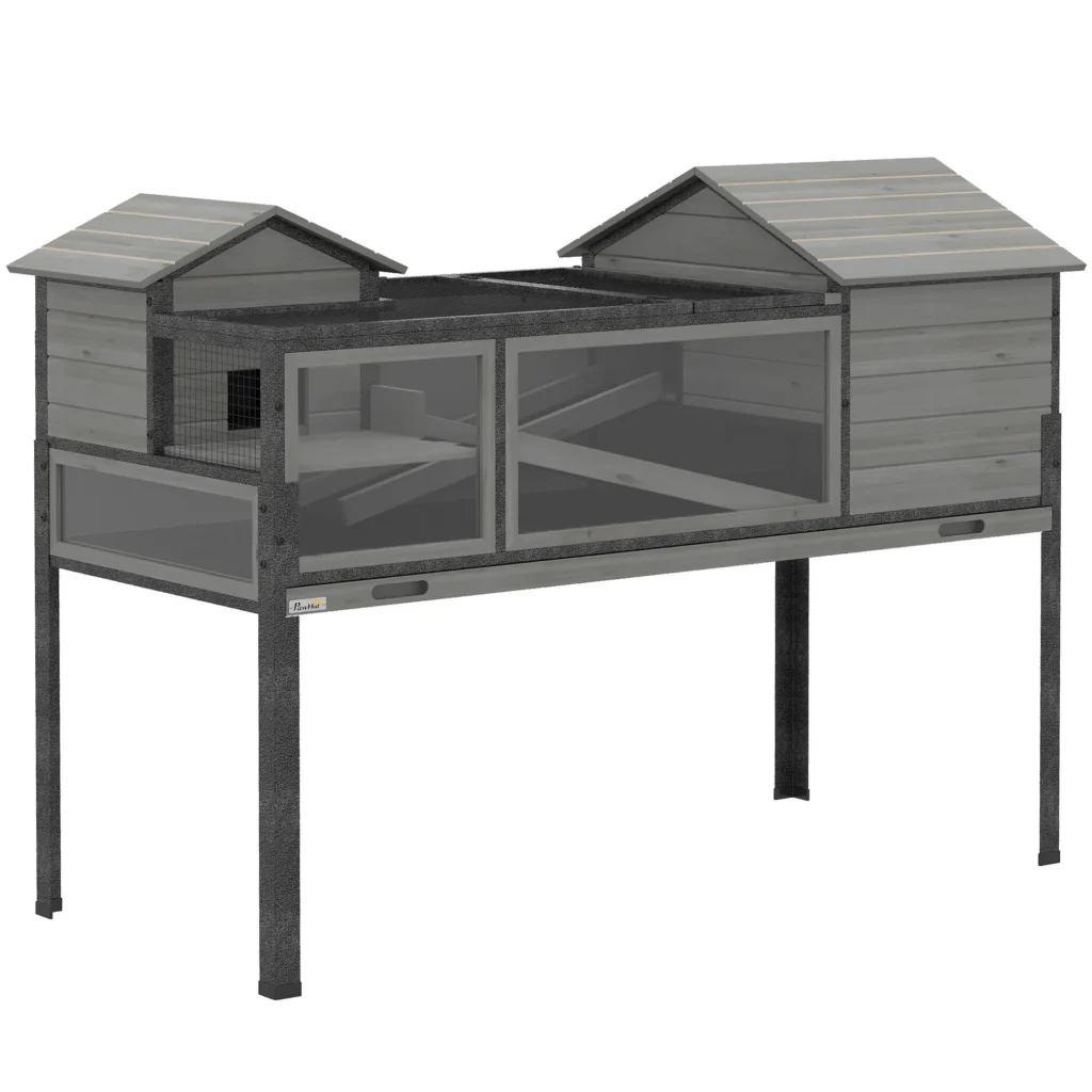Maison pour Tortue Surélevée à 2 Niveaux avec Rampes – Gris – 128 cm