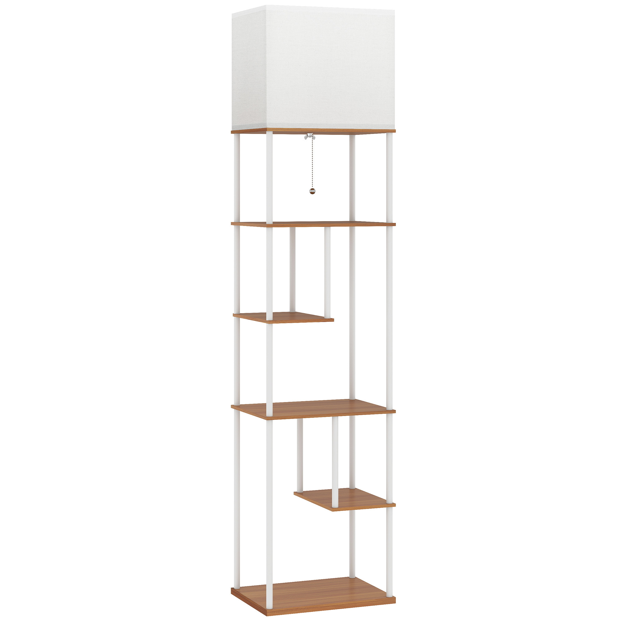 Lampadaire avec étagères, lampadaire sur pied de salon dimmable, télécommande, 40 x 29 x 171 cm, bois naturel