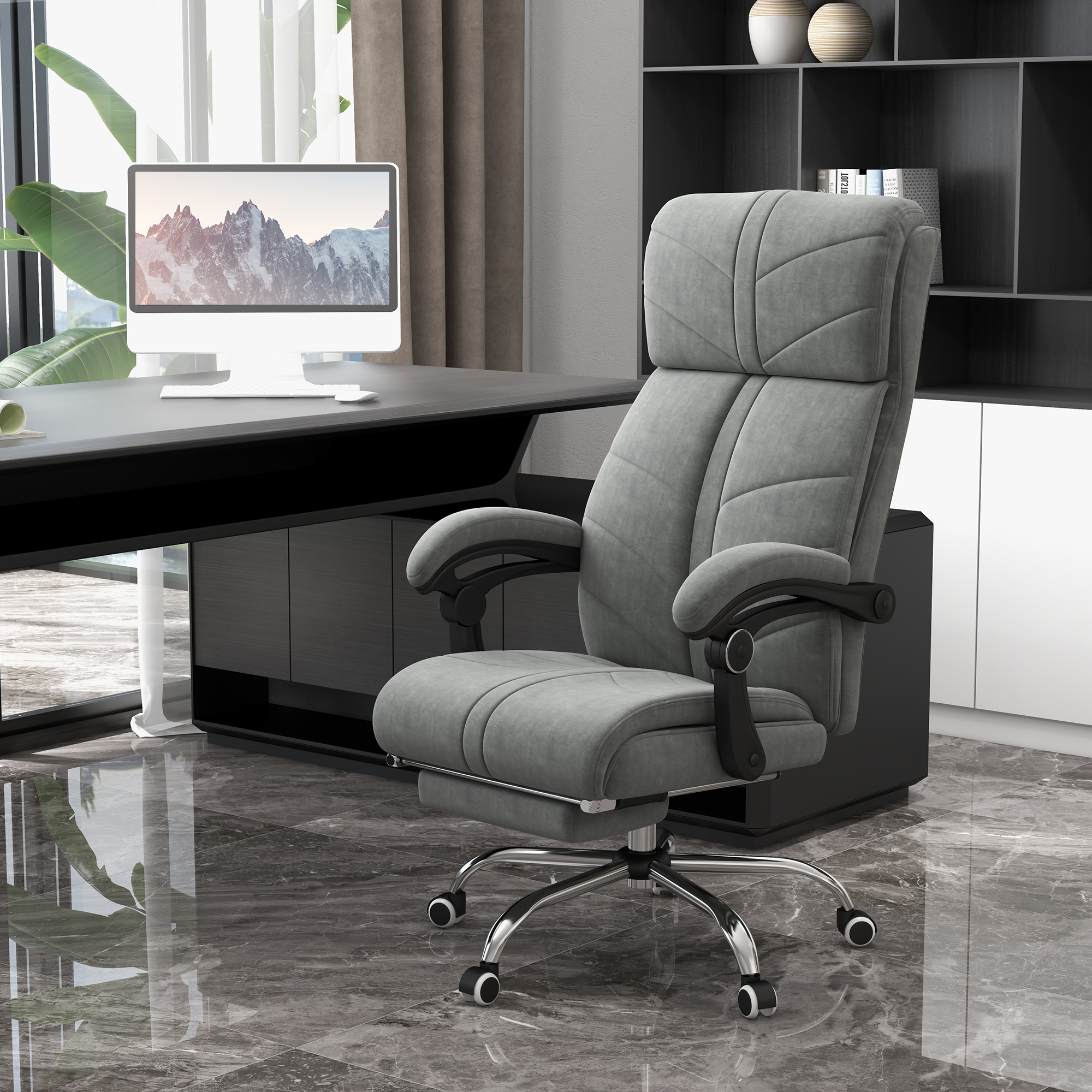 Fauteuil de Bureau Massant et Chauffant avec Repose-Pied – Gris - Image 2