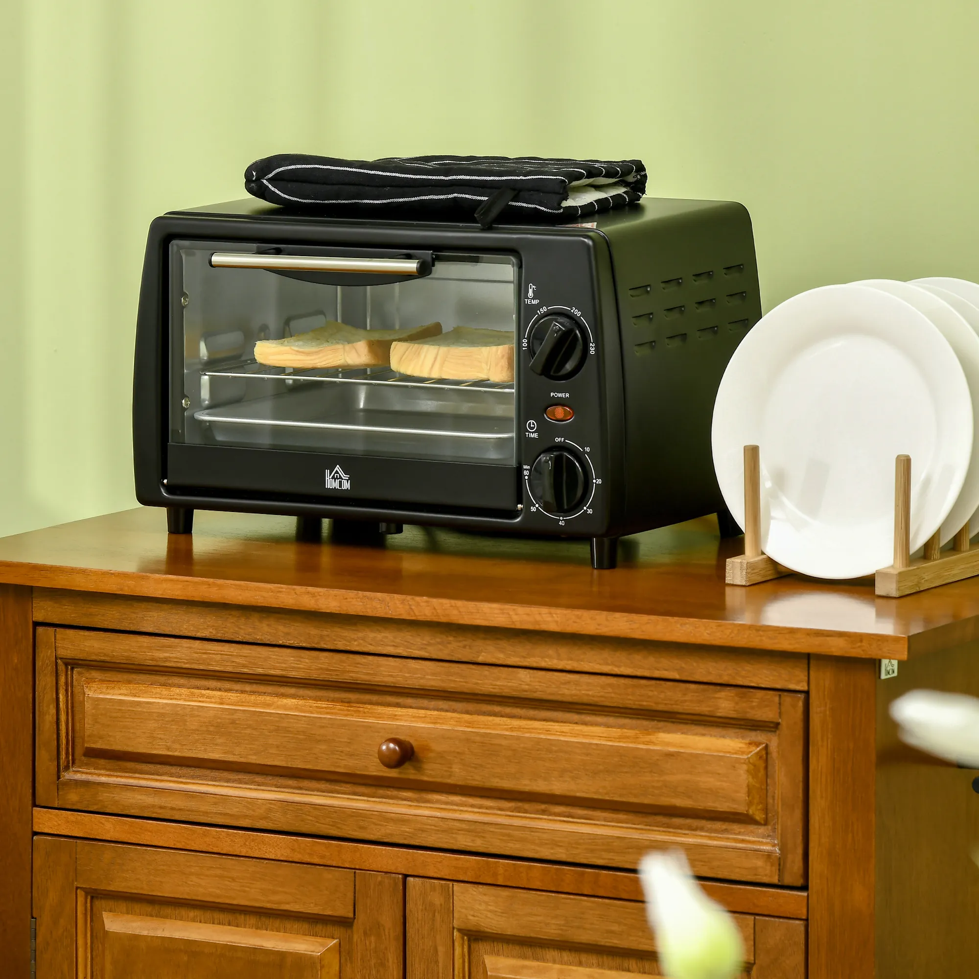 Mini-Four Électrique 10 L – 750 W, Minuterie 60 Min & Grille Réglable – Noir - Image 2