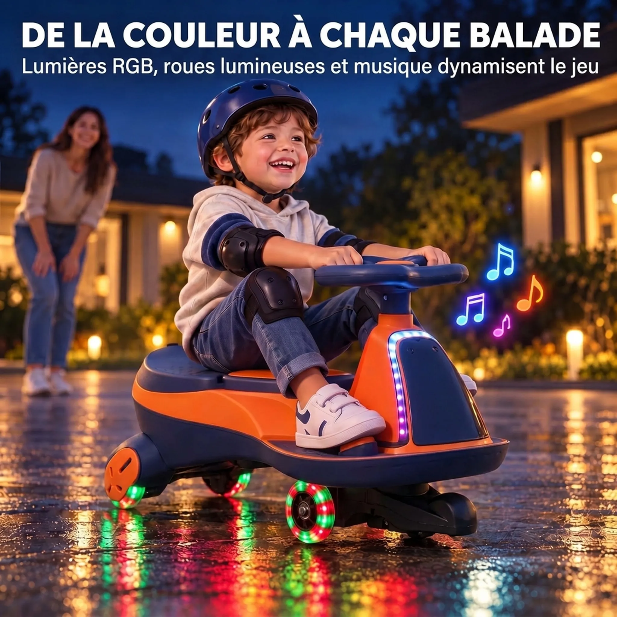 Voiture Électrique Enfant 2-en-1 12 V avec Lumières RGB & Musique – Orange - Image 7
