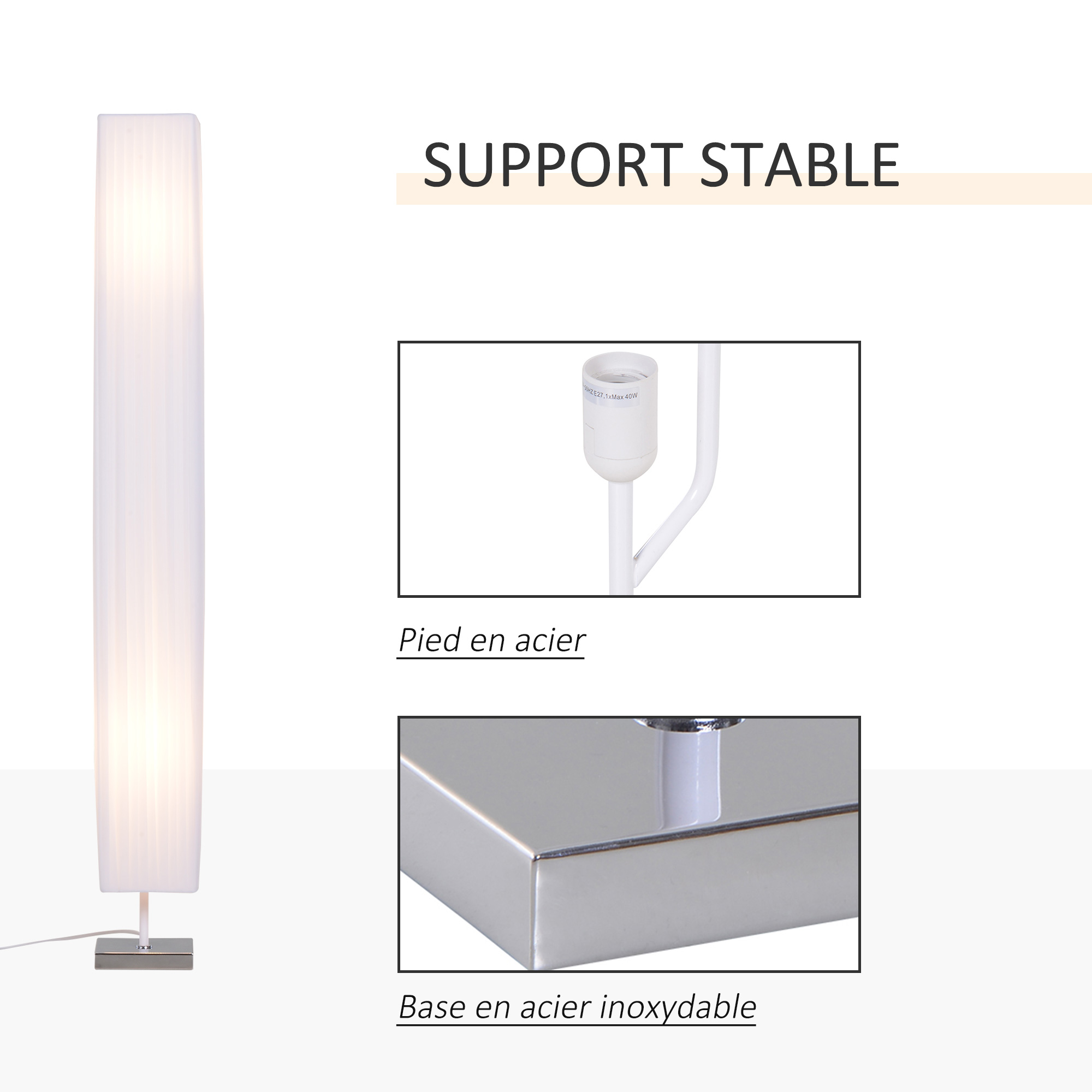 Lampadaire Lampe sur Pied de Salon Style Moderne Lampadaire sur Pied avec Interrupteur Acier Blanc - Image 5