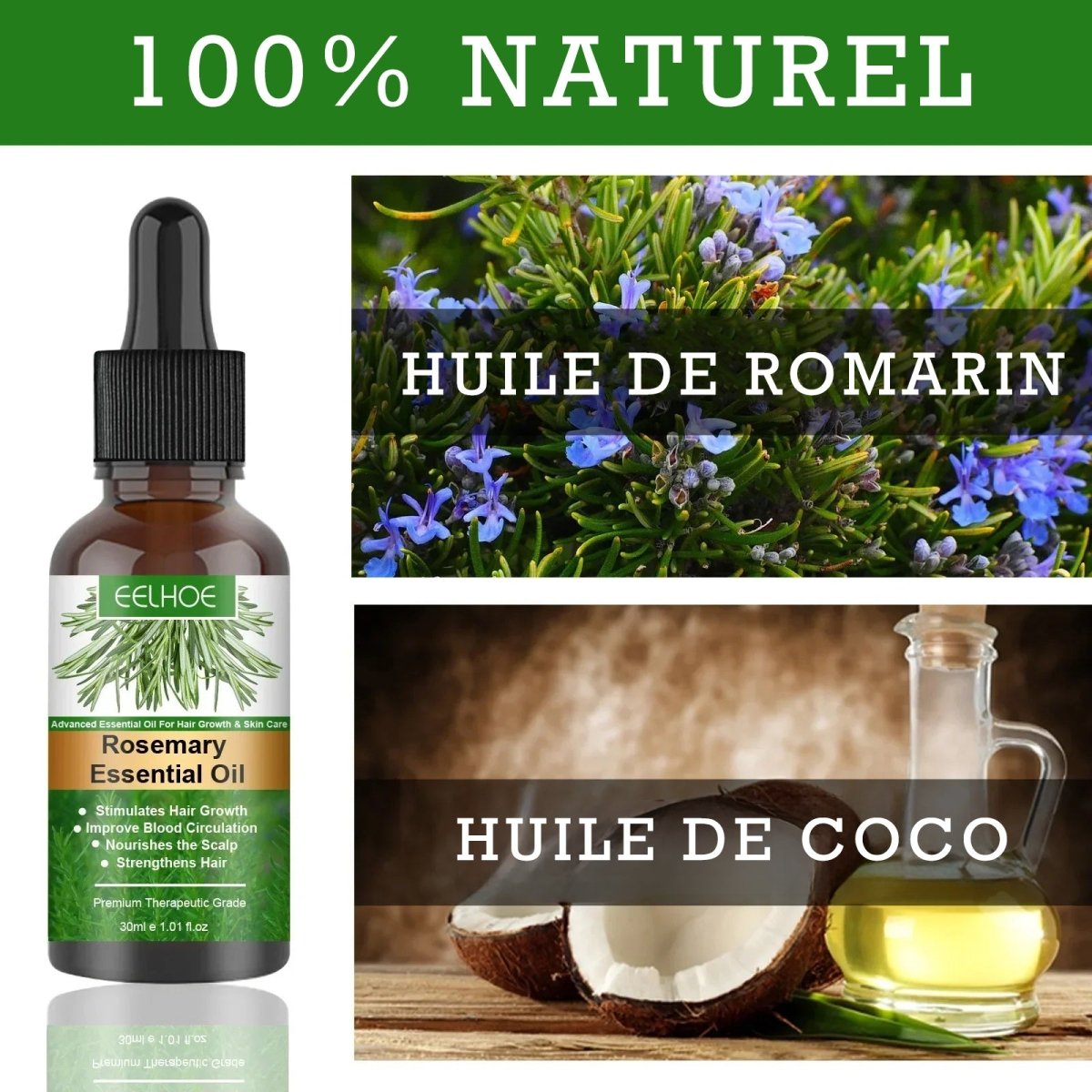 Huile Capillaire ReLush au Romarin & Coco – Soin Nourrissant 30 ml - Image 4