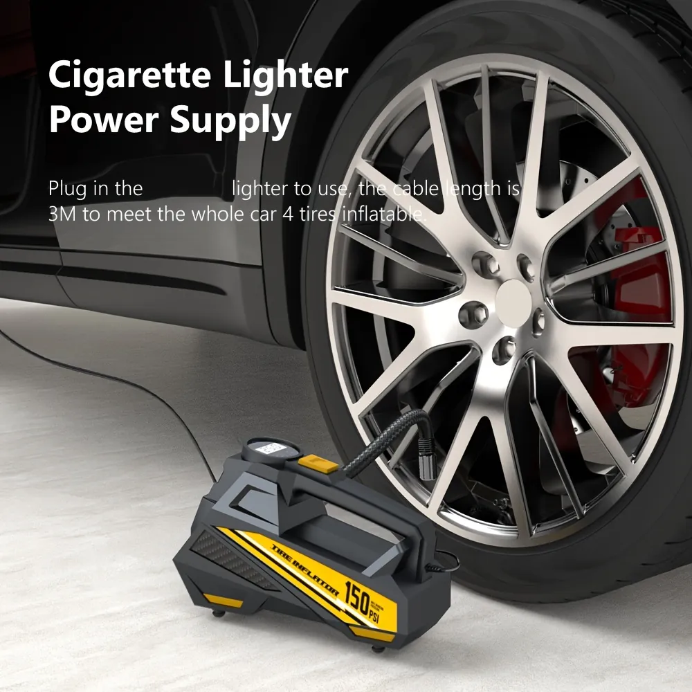 Compresseur d'Air Portable 12V pour Voiture – Gonfleur Pneus Digital 150 PSI avec LED