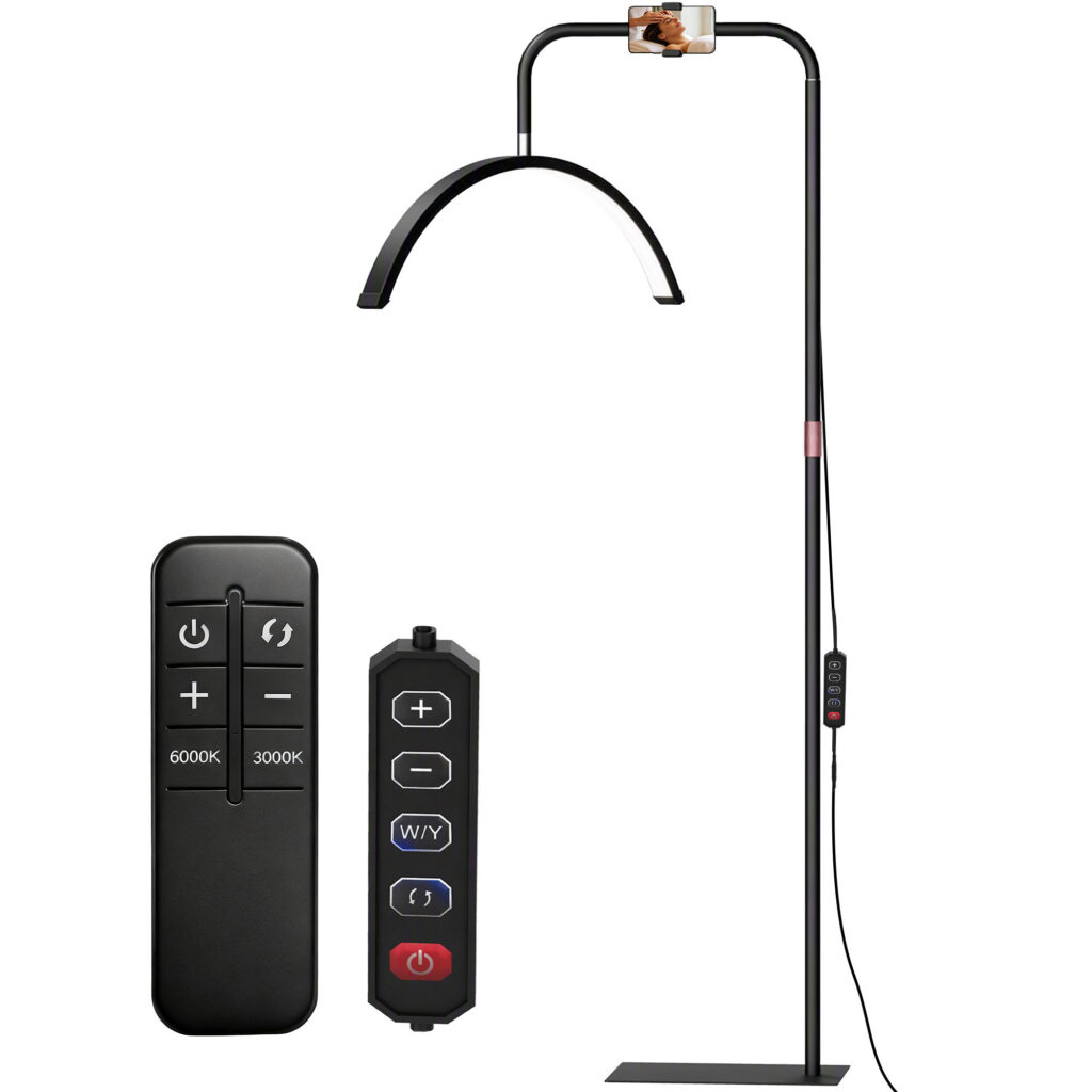 Lampadaire LED demi-lune rotative 350°, lampadaire sur pied salon dimmable 36 W, 7 températures de couleur, noir