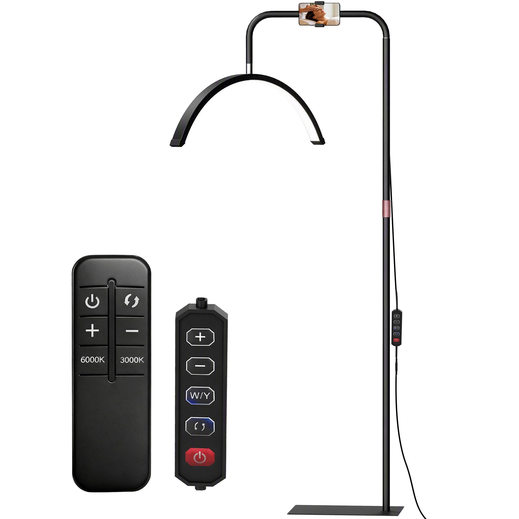 Lampadaire LED demi-lune rotative 350°, lampadaire sur pied salon dimmable 36 W, 7 températures de couleur, noir