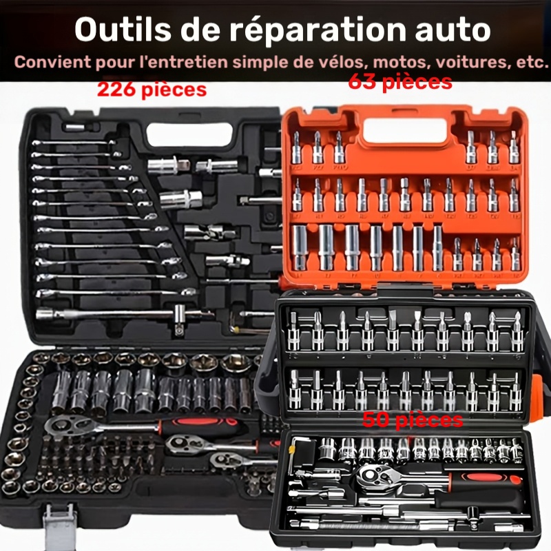 Coffret d'Outils Automobile avec Cliquets et Douilles – 50, 63 ou 226 Pièces