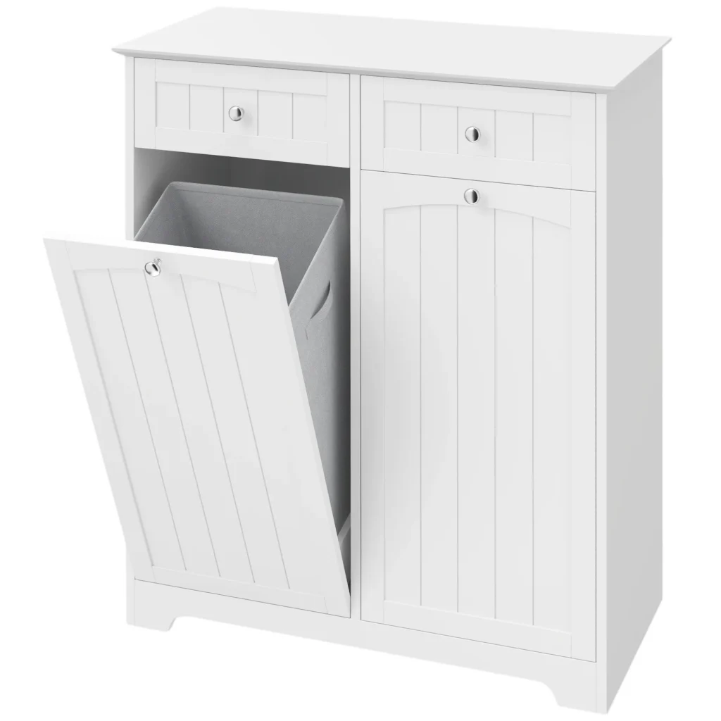Meuble à Linge avec 2 Paniers Basculants et 2 Tiroirs – Blanc – 78 cm