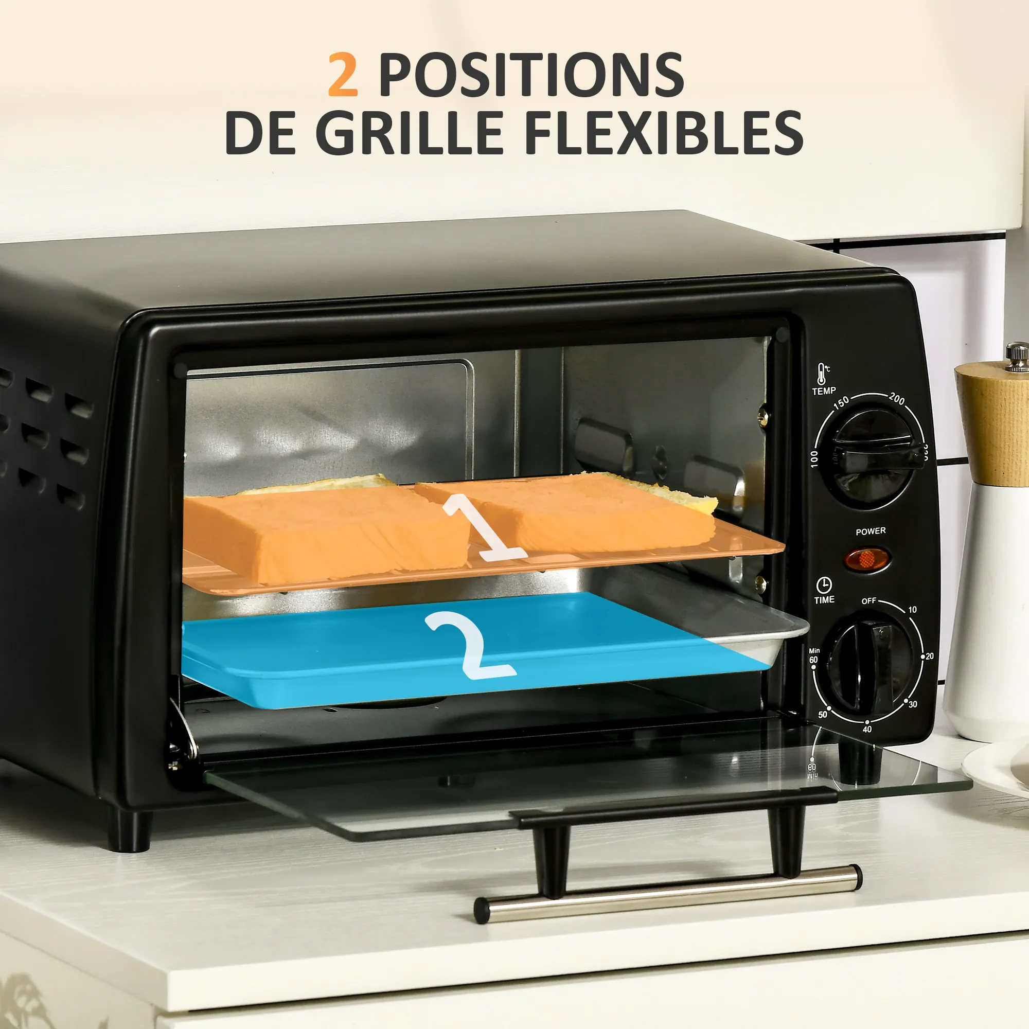 Mini-Four Électrique 10 L – 750 W, Minuterie 60 Min & Grille Réglable – Noir - Image 5
