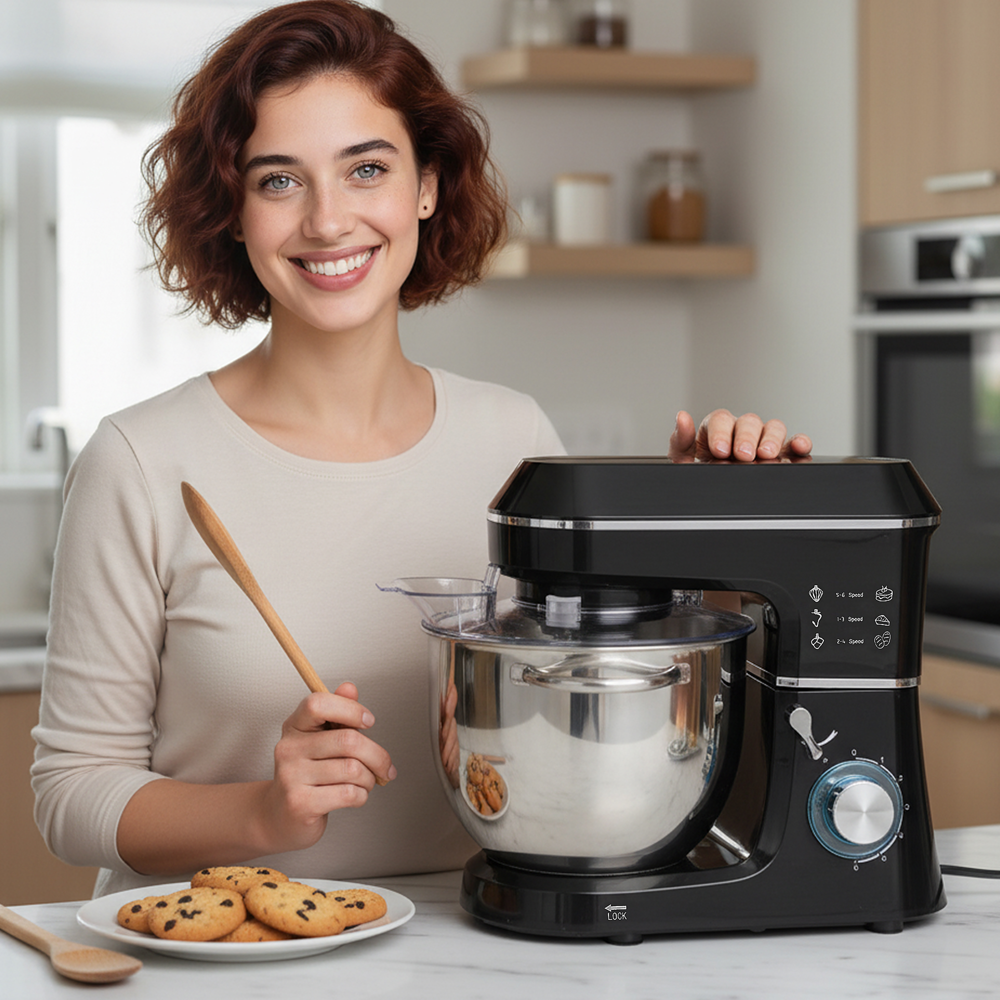 Robot Pâtissier 1400 W – Bol Inox 7 L, 6 Vitesses & Accessoires – Noir - Image 9