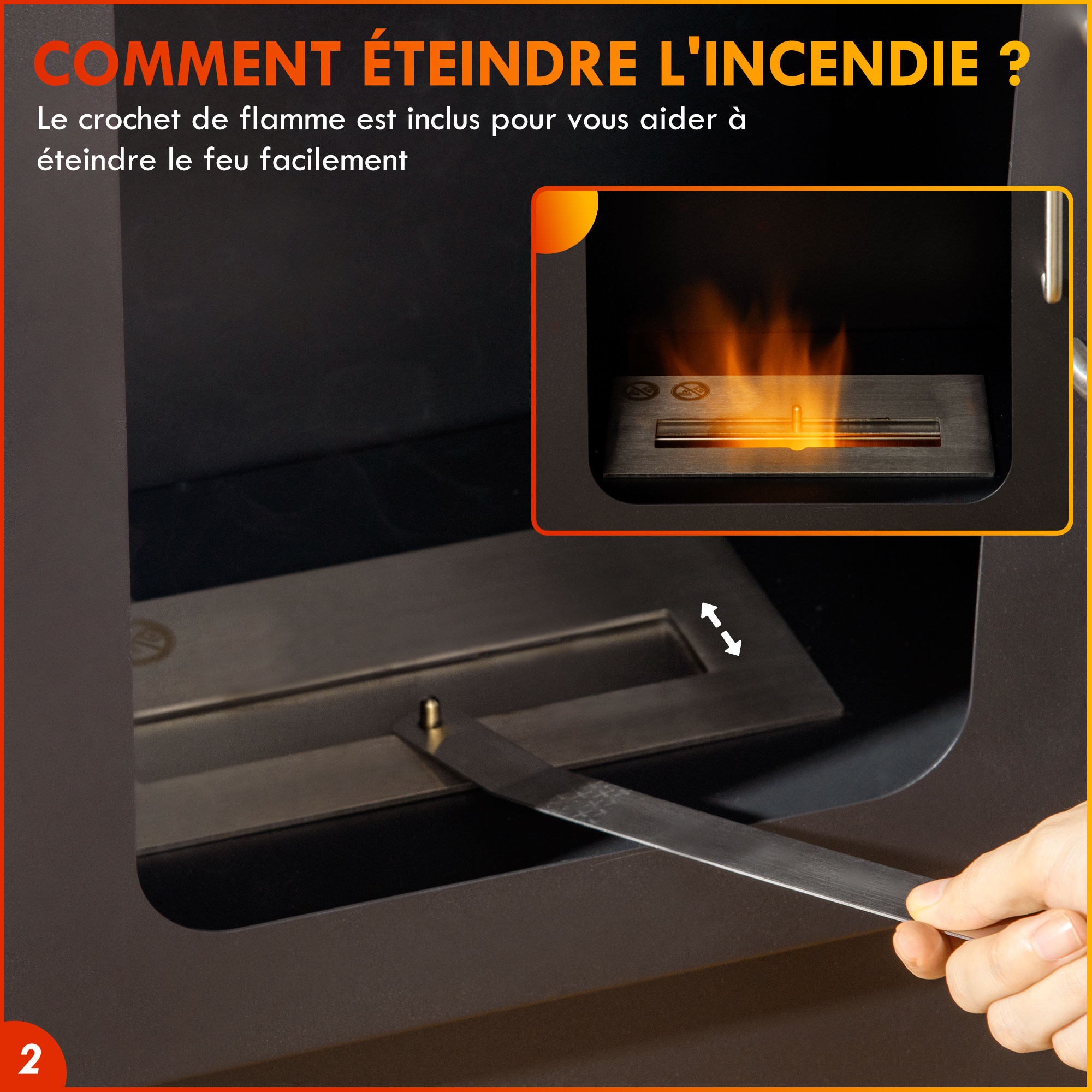 Poêle au Bioéthanol 1,2 L – Cheminée sur Pied 82 cm – Noir et Blanc - Afbeelding 5