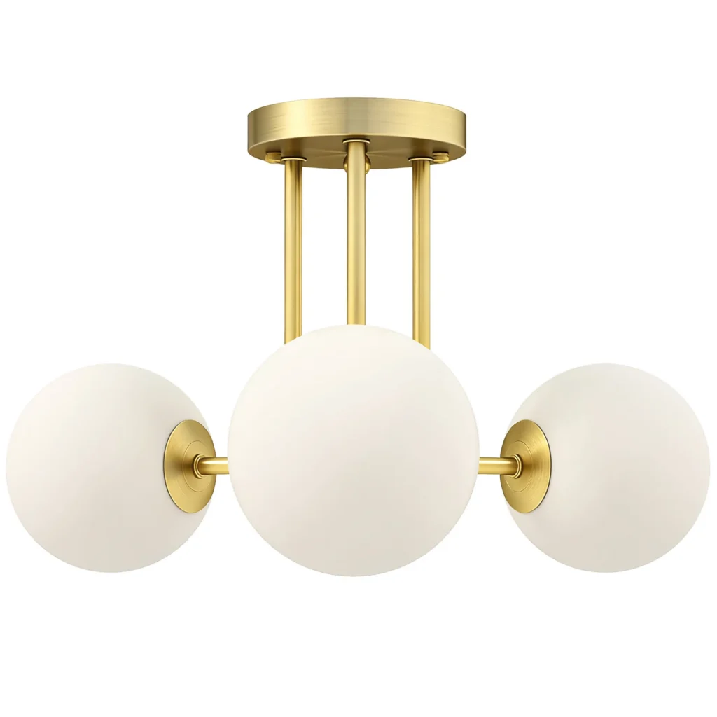 Plafonnier LED 25W, luminaire plafonnier 3 lumières avec douilles G9, abat-jour globe, 42 x 42 x 26,5 cm, doré