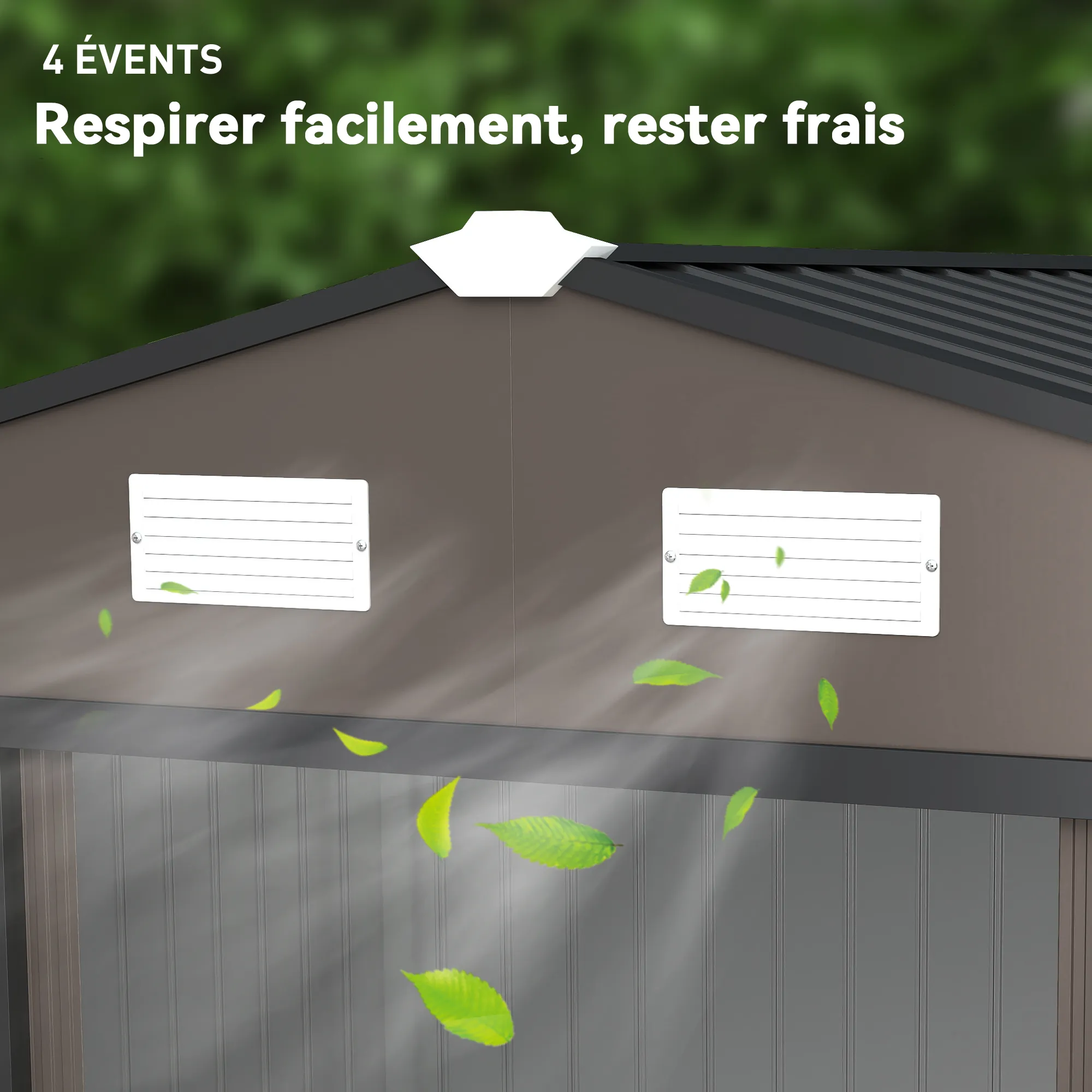 Abri de jardin en métal galvanisé 5,4 m² – Double porte coulissante, ventilation et kit de fondation – Marron – Bild 10