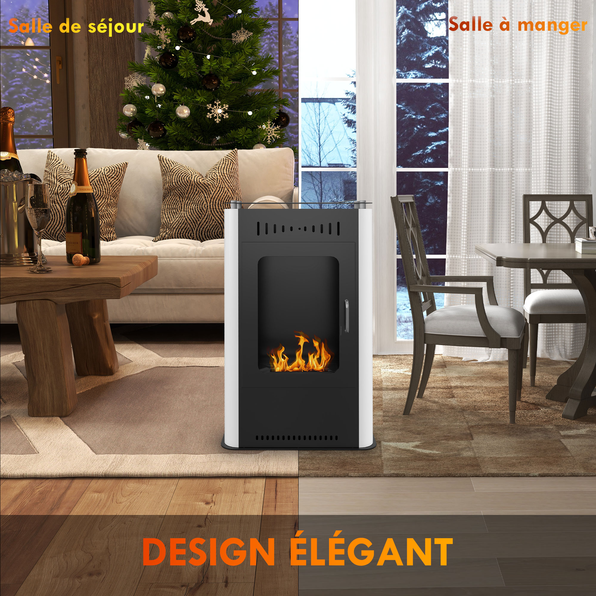 Poêle au Bioéthanol 1,2 L – Cheminée sur Pied 82 cm – Noir et Blanc - Afbeelding 7
