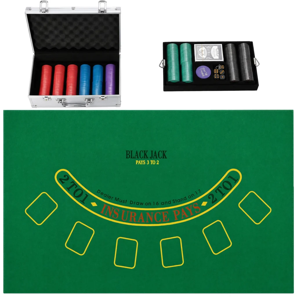 Mallette de poker argentée 500 jetons numérotés – Tapis 90 × 60 cm, cartes, dés et accessoires