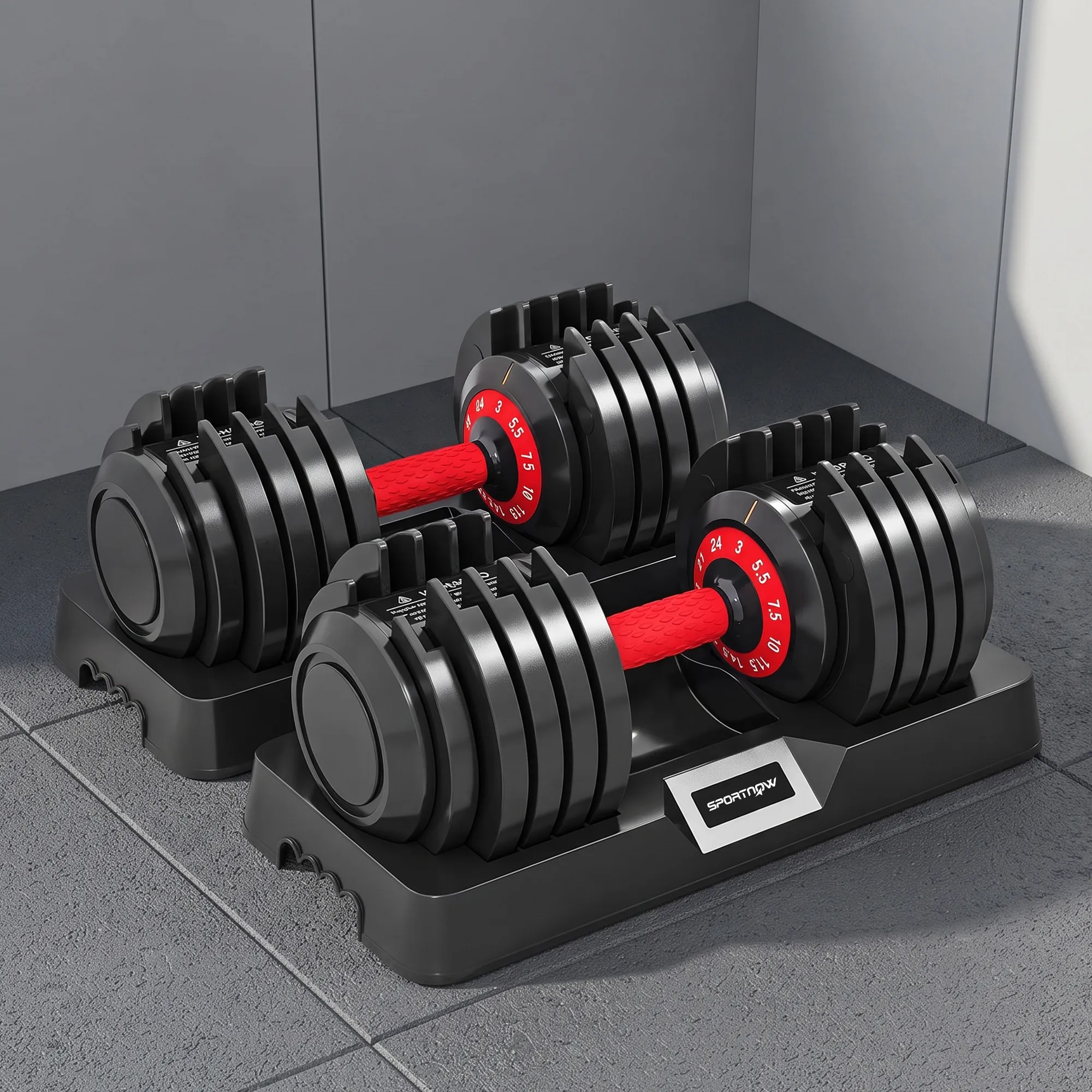 Haltères Réglables 10-en-1 – 2 × 24 kg avec Bases de Rangement – Noir - Image 2