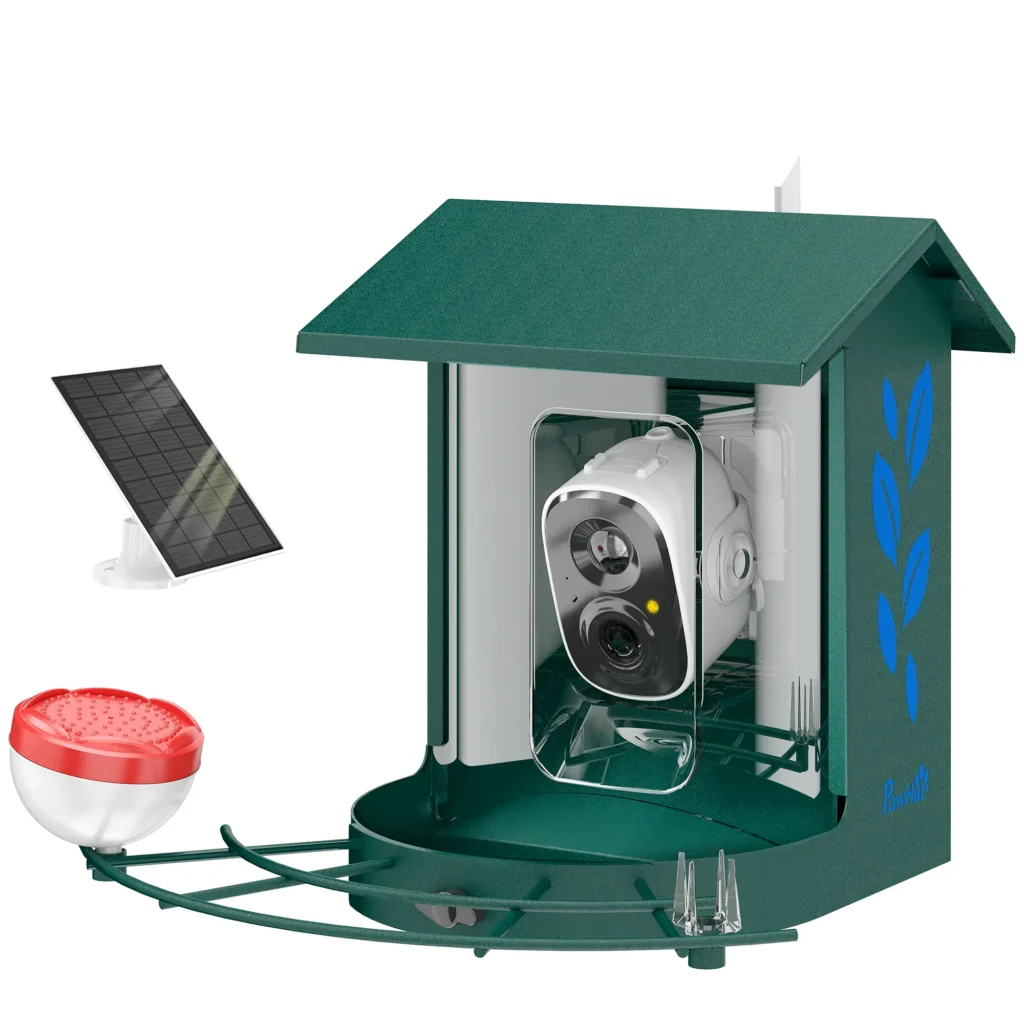 Mangeoire pour Oiseaux avec Caméra 2K Solaire et IA – 2,5 L – Vert