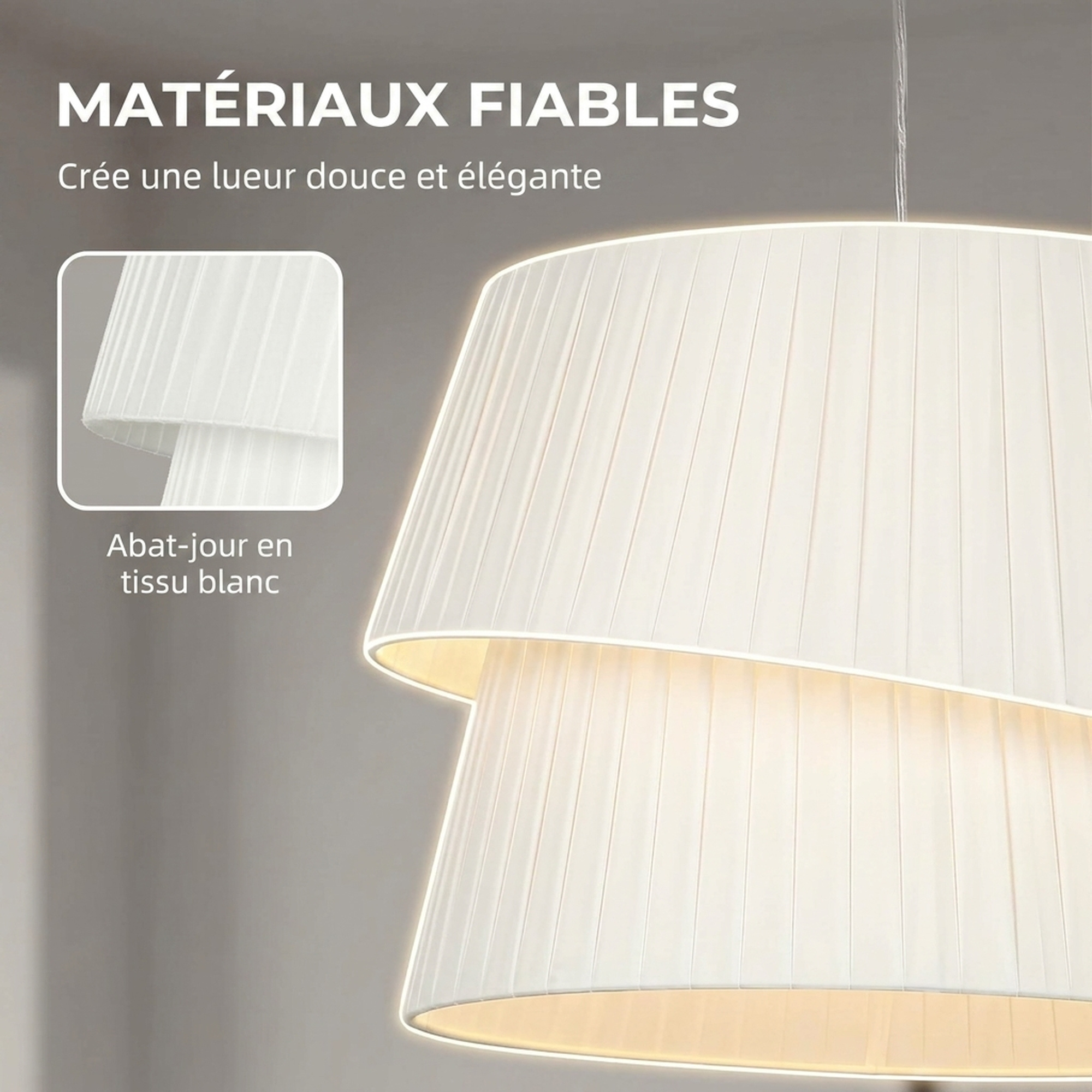 Suspension Luminaire Élégante à Double Abat-Jour, Rosace Dorée, Câble Réglable, Ampoule Non Incluse E14 40 W, Blanc - Image 7