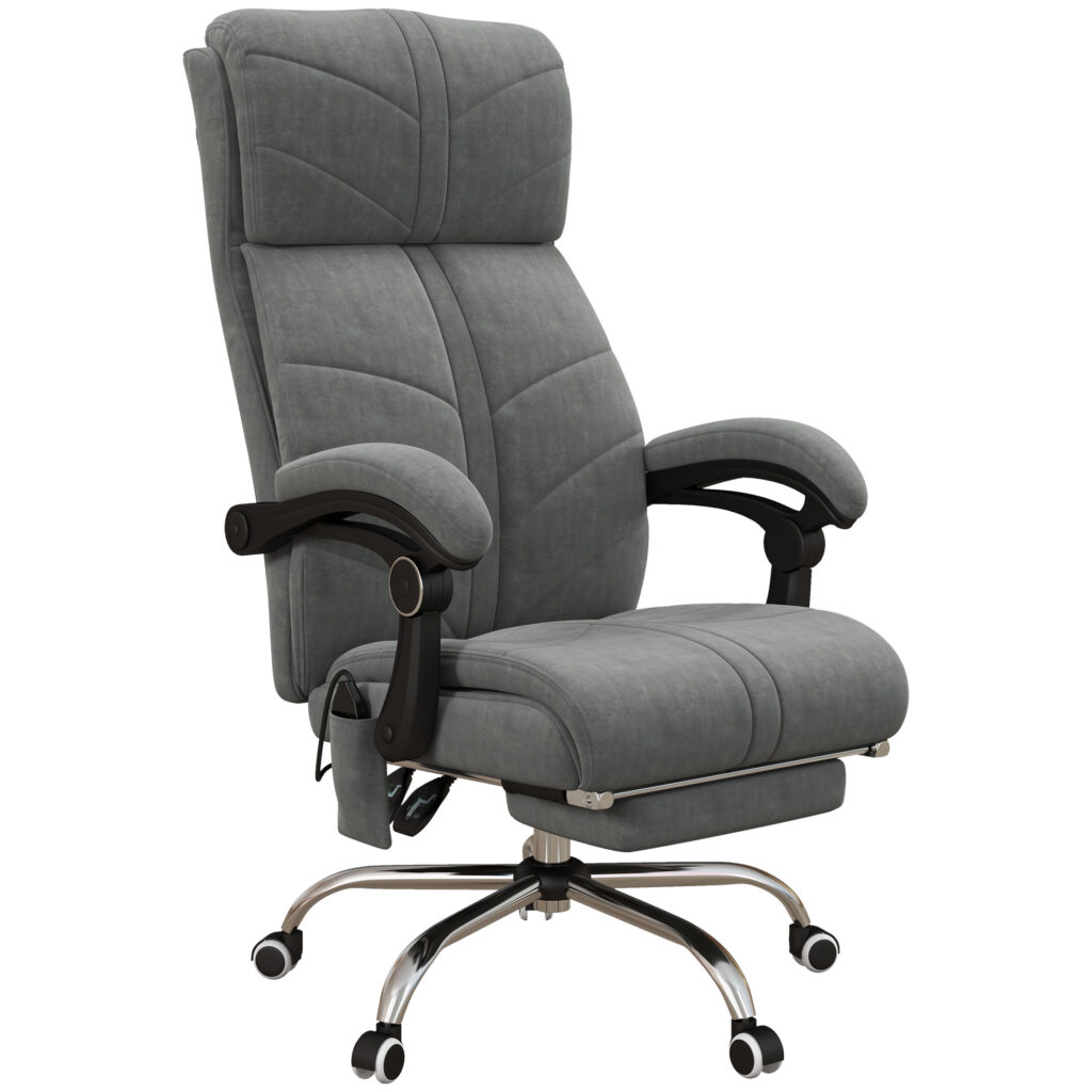 Fauteuil de Bureau Massant et Chauffant avec Repose-Pied – Gris