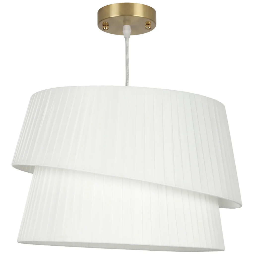 Suspension Luminaire Élégante à Double Abat-Jour, Rosace Dorée, Câble Réglable, Ampoule Non Incluse E14 40 W, Blanc