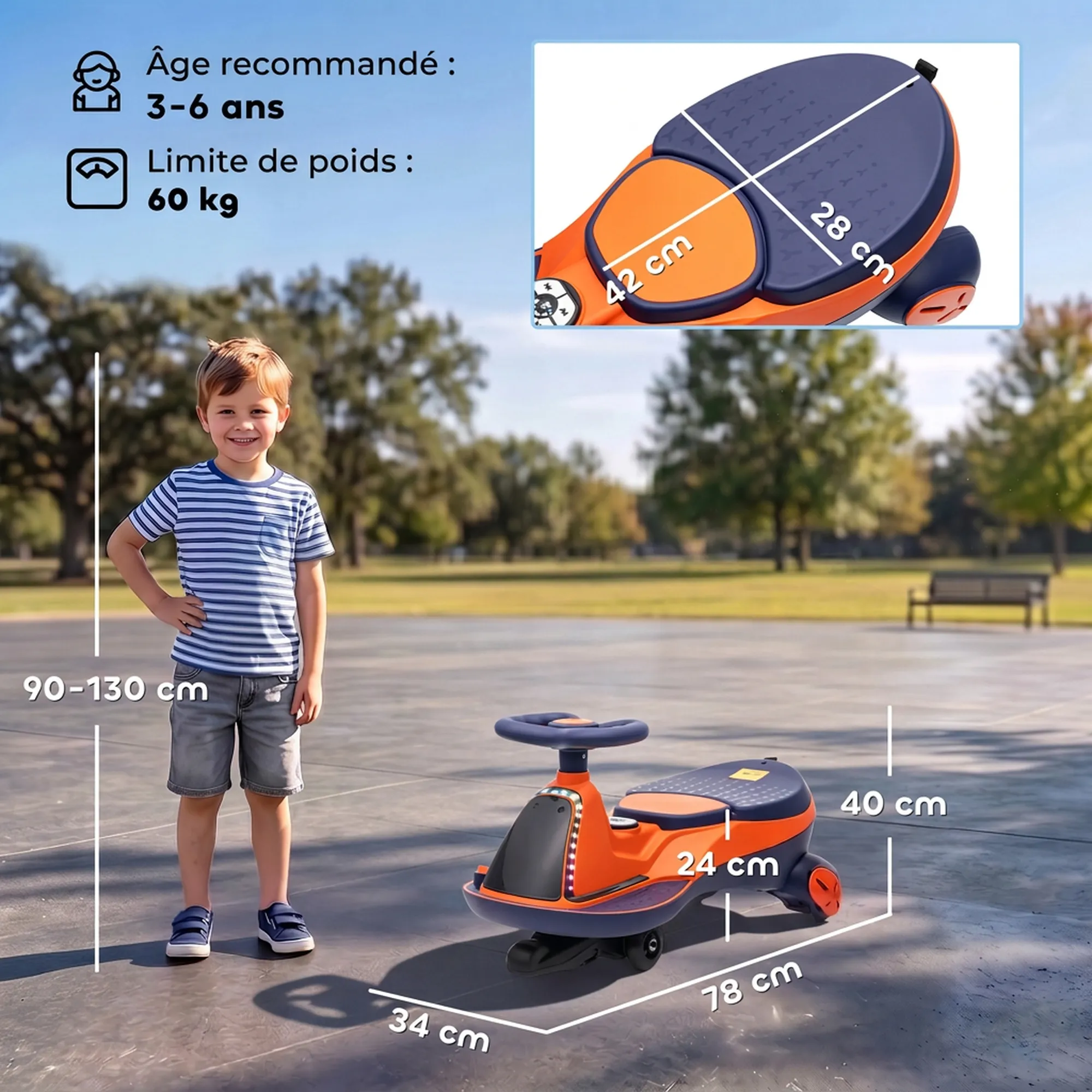 Voiture Électrique Enfant 2-en-1 12 V avec Lumières RGB & Musique – Orange - Image 3