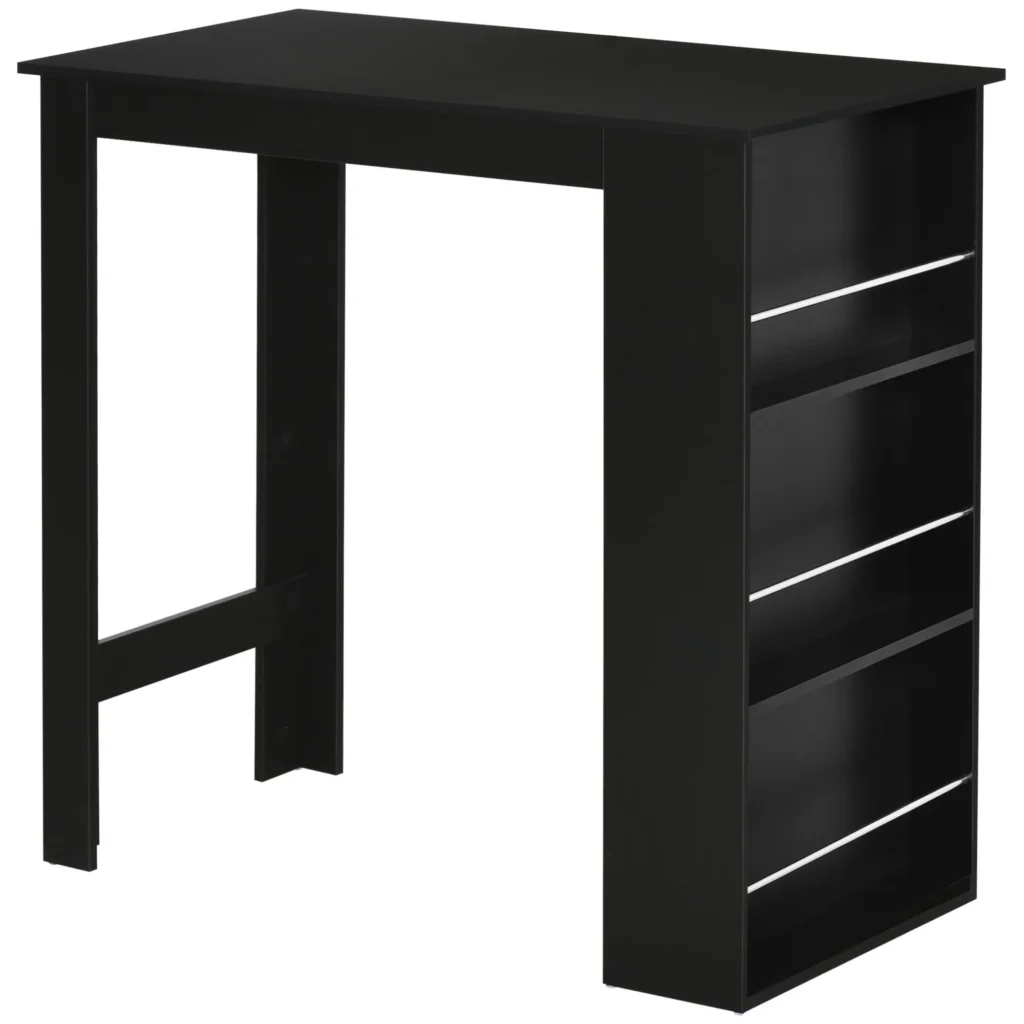 Table de bar haute noire 112 cm avec 3 étagères de rangement – Mange-debout pour cuisine et salon