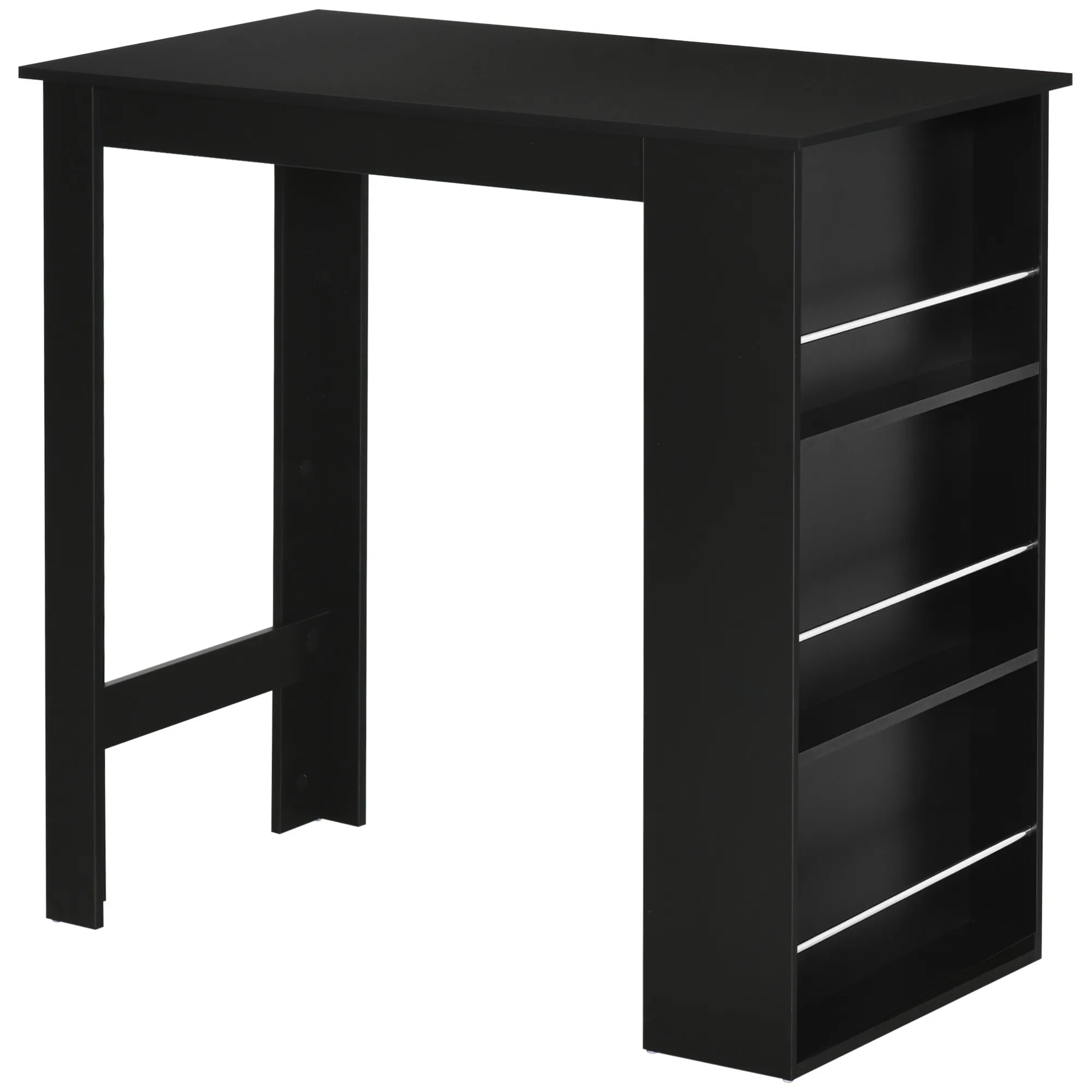 Table de bar haute noire 112 cm avec 3 étagères de rangement – Mange-debout pour cuisine et salon