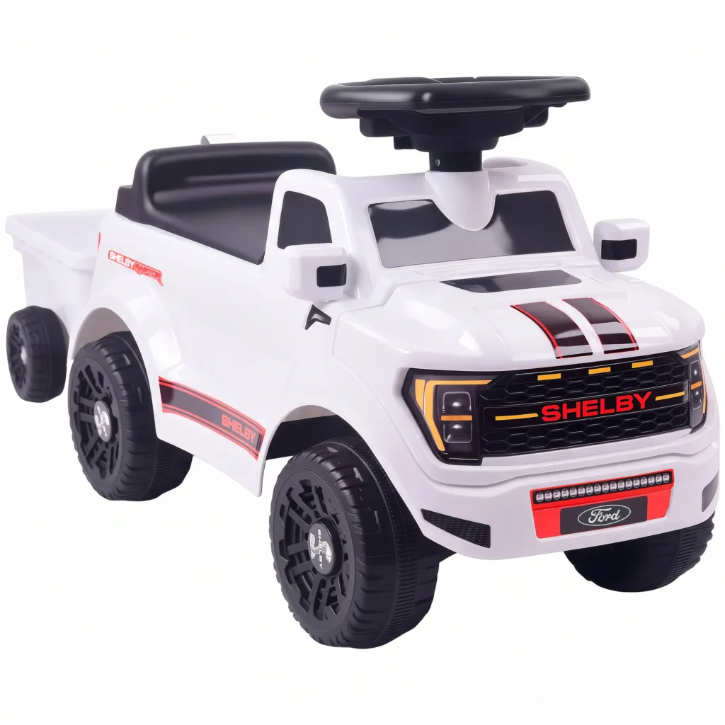 Voiture porteur enfant Shelby dès 18 mois – Capot ouvrant, jeux de mécanique, sons et rangements – Blanc