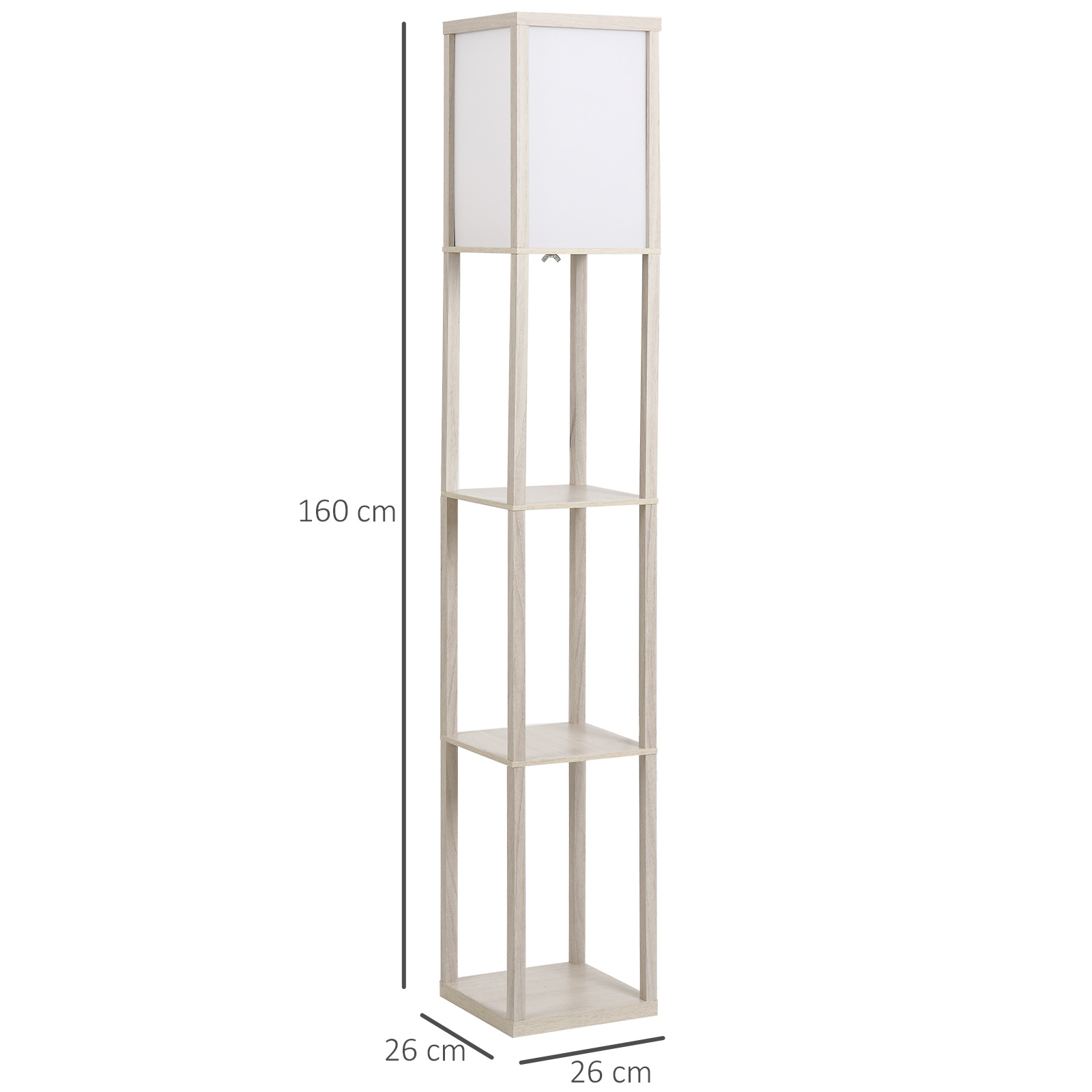 Lampadaire étagère 26L x 26l x 160H cm 3 étagères 4 Niveaux MDF chêne - Image 3